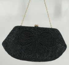 VTG Bon Soir Black Beaded Purse Clutch Hand Beaded in Japan with Italian Beads