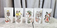 Set Of 5 Vintage 1950s Gay Fad Christmas Angels Highball Drinking Glasses
