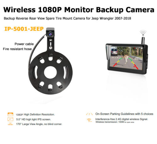 Wireless Backup Camera 1080P 5" Monitor for Jeep Wrangler Spare Tire 2007-2018 - Picture 13 of 14