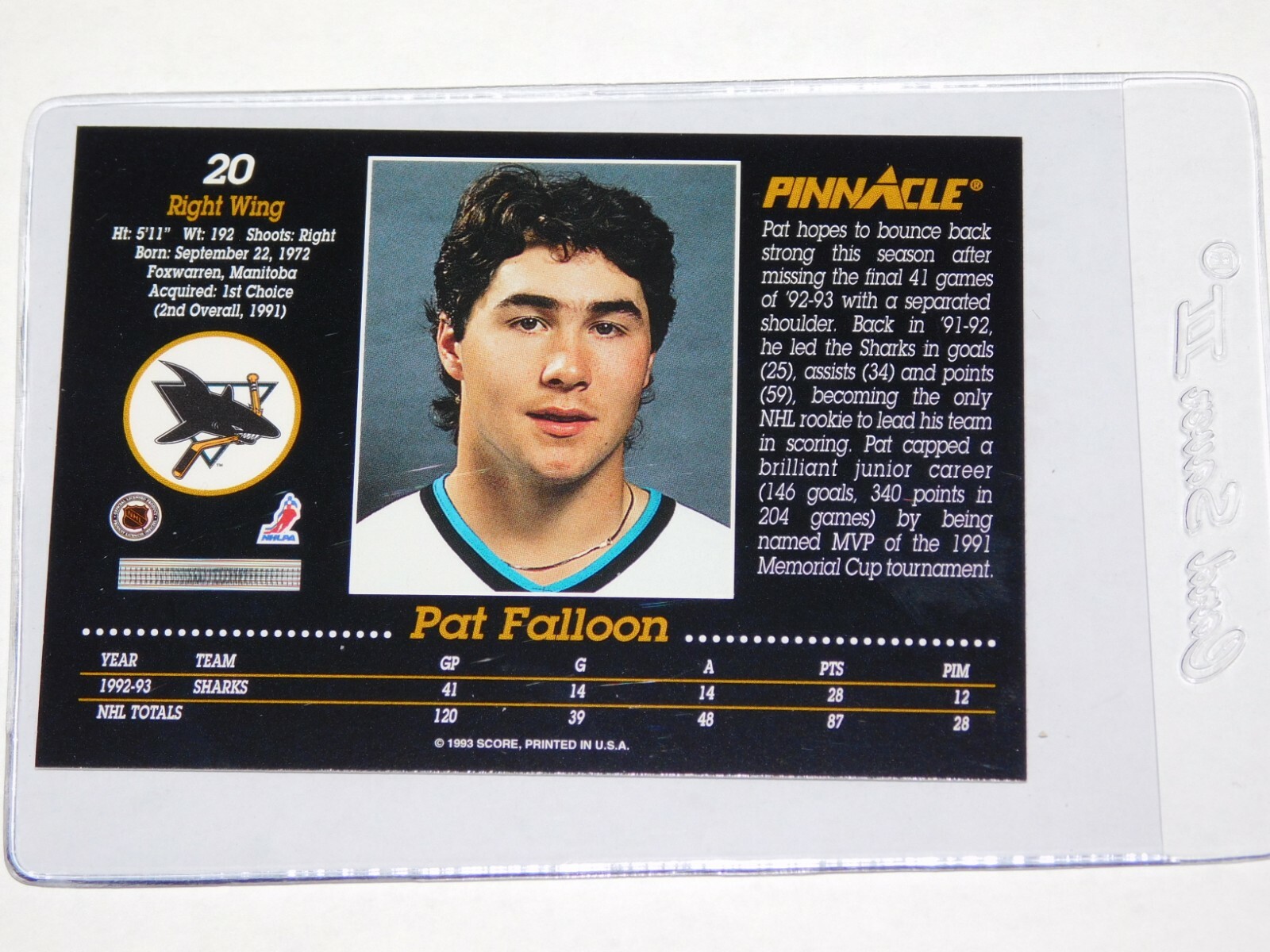 1993-94 PINNACLE PAT FALLOON CARD #20 | eBay