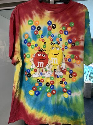 Vintage M&Ms T Shirt Size  S Tie Dye Spiral Shirt Multicolor Trippy Promo Tee