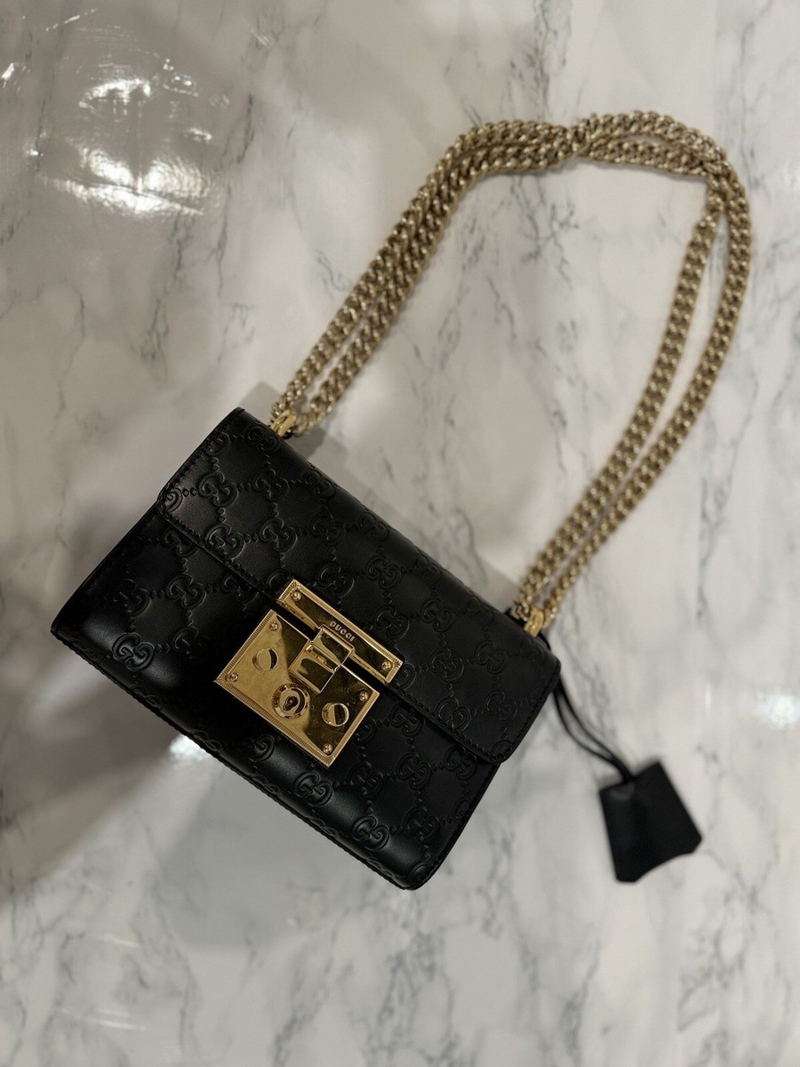 Authentic Gucci Padlock Small Signature Shoulder Bag Black 409487