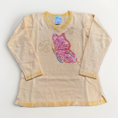 Quacker Factory Sweater   Size Medium   Yellow   Beaded Sequin Butterfly