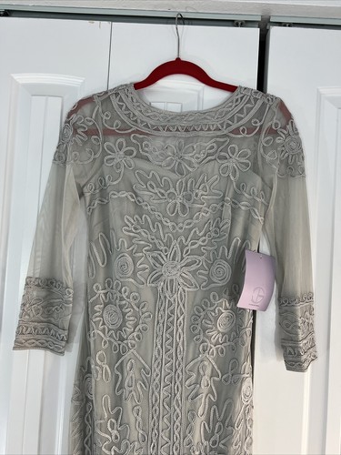 JS Collections Womans Dress 4 Column Gown Soutache Mesh Maxoe Gray NWT - Picture 5 of 19
