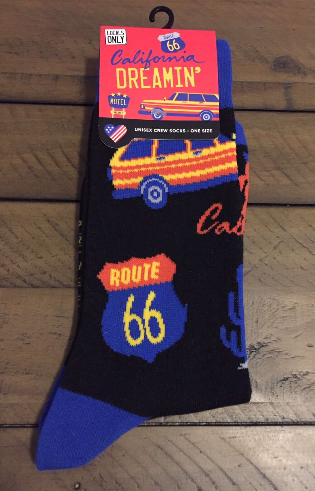 SAOLA Calze Locals Only California Dreaming Crew Route 66 unisex taglia unica nuove con etichette