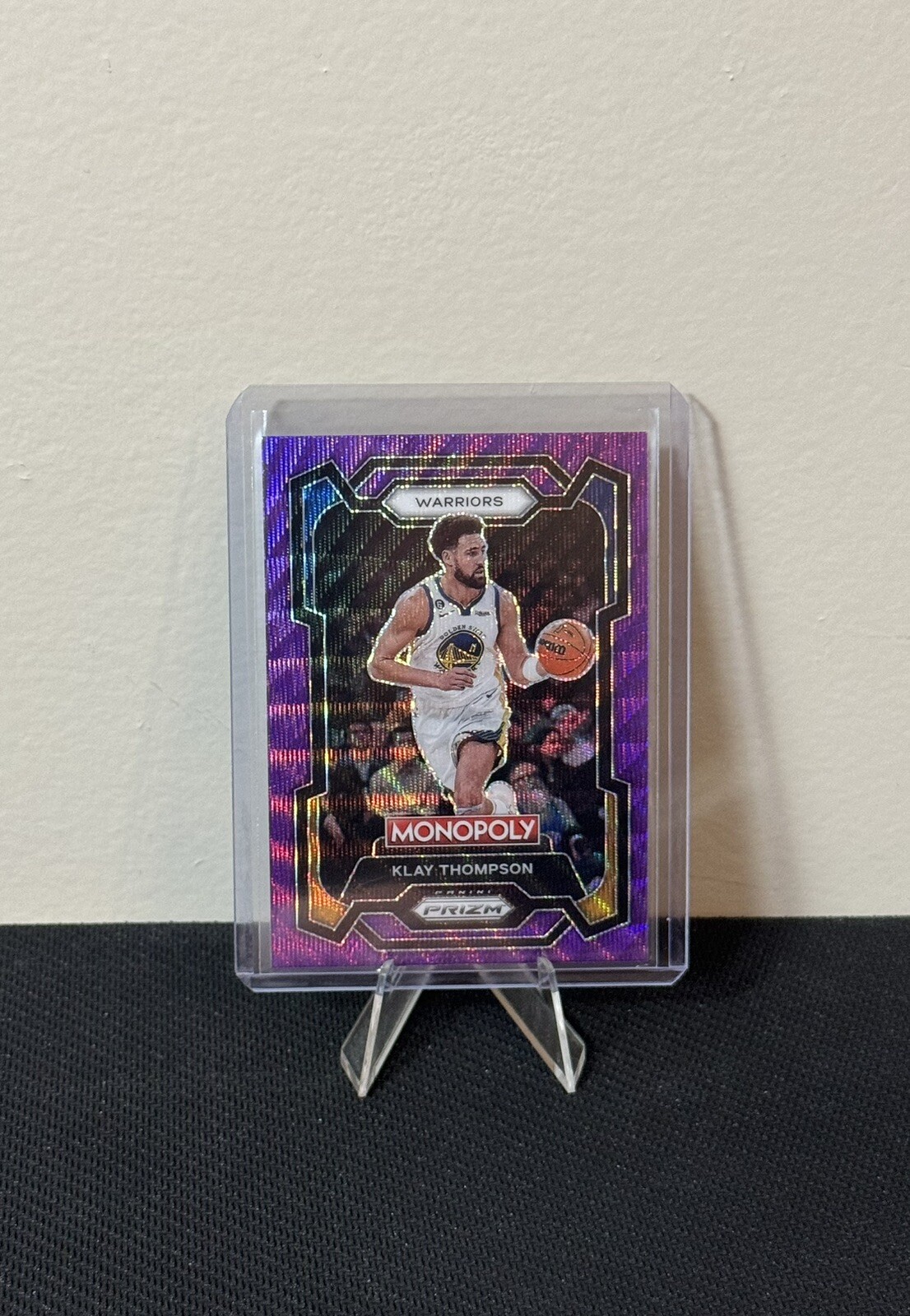 Klay Thompson #29 Purple Wave 2023 Monopoly Prizm Card