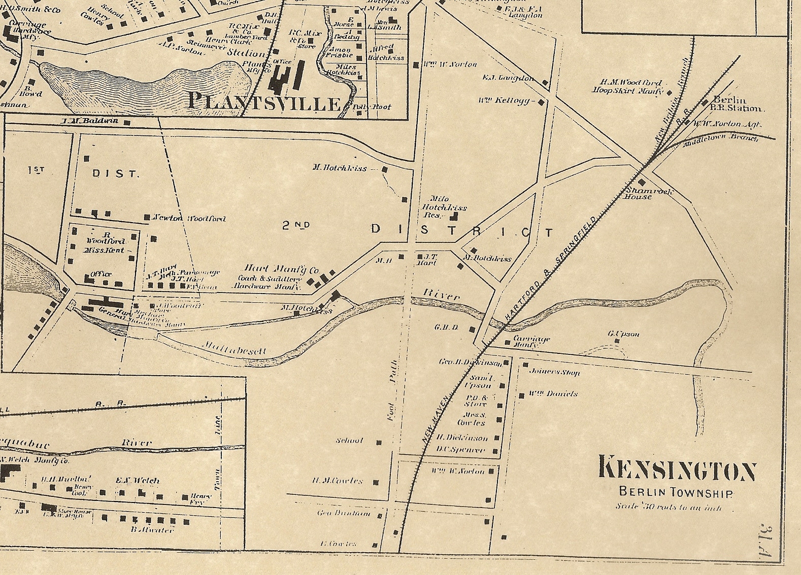 Berlin Kensington East Berlin CT 1869 Maps with Homeowners Names Shown