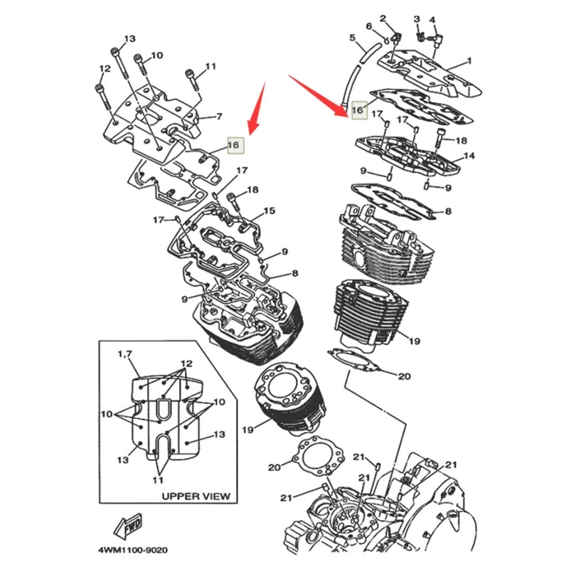 Cubierta de culata de motocicleta LOPOR2PC 2 juntas para Yamaha XV1600 Road Star1600 Foto 2 de 3
