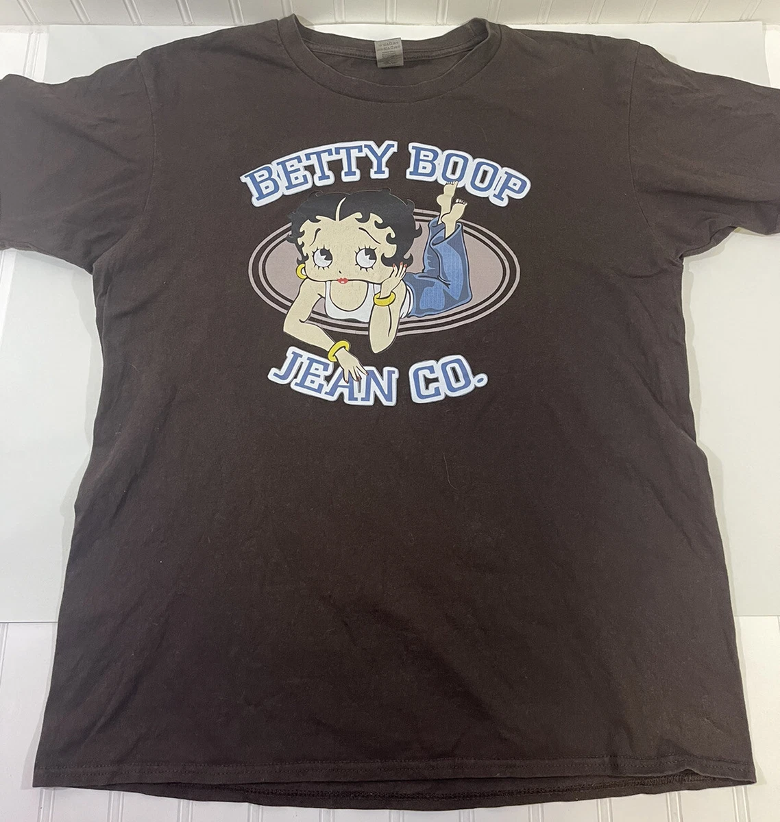 Betty Boop Jeans T Shirt Short Sleeve Brown size L Gildan Graphic print
