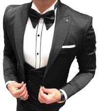 Men's Black 5 Piece Tuxedo Party Wedding Suit Suit Fitted Slim Fit 52