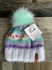 Hand Knitted Girls Pom Pom Beanie Winter Hat