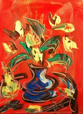 TULIPS  LANDSCAPE - CANVAS PAINTING  SIGNED WITH CERTIFICATE POP ART regwg4