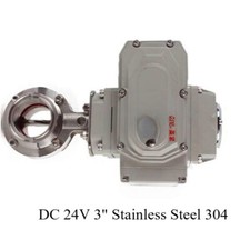 DC 24V 3" Stainless Steel 304 Sanitary Motorized Butterfly Valve Tri Clamp NEW