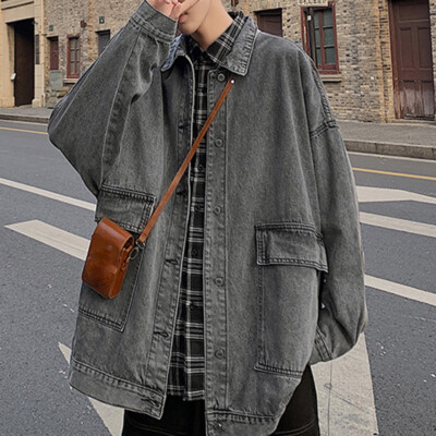 Herren Jeansjacke Mantel Langärmelig Locker Freizeit Jeans Außenkleidung Unisex