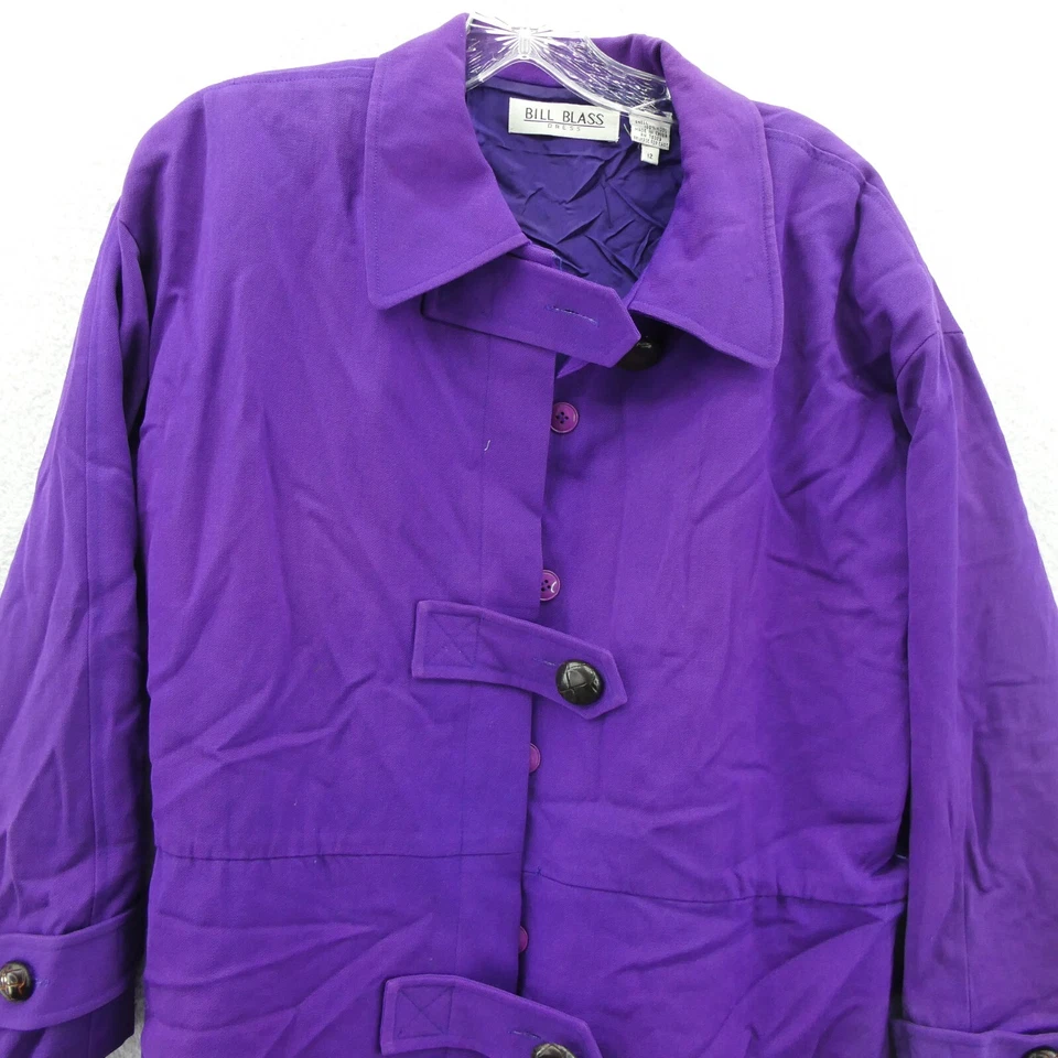 Bill Blass Overcoat Size 12 Womens Purple Button Up Jacket Suit Joker Vintage - Image 3 of 4