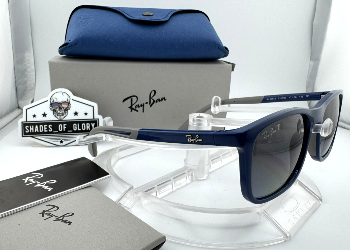 RAY-BAN JUNIOR RJ 9084S 7187T3 BLUE GREY BROWN POLARIZE KIDS SUNGLASSES 47MM NEW