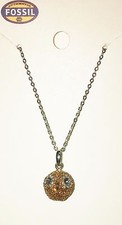 NEW FOSSIL SILVER+BRONZE TONE,GLITZ,OWL BALL CHARM CHAIN NECKLACE  JOF0003204