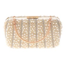 Gold Tone Metal Hardware Frame Synthetic Pearl Clutch Evening Bag BZY226-IVY