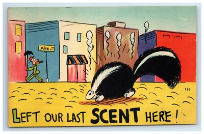Postcard Skunk Humor Left Our Last Scent Here Posted 1948