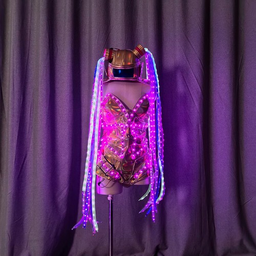 Luce Colorata LED Donna Performance Palcoscenico Costume Bar Notte Abbigliamento Luminoso - Foto 7 di 10