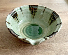 Vintage Footed Ceramic Bowl Celadon Glazed Japanese / Chinese Artist Signed