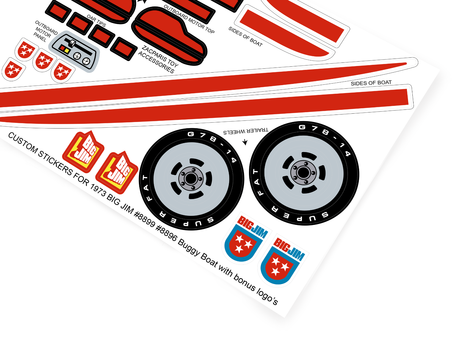 CUSTOM STICKERS for 1973 Mattel Big Jim Boat #8890 with bonus logos | eBay