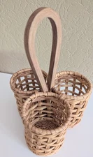 Wicker Utensil Silverware Caddy Picnic Handle Round 3 Section