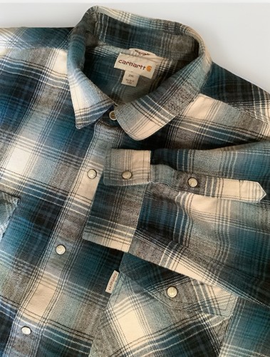 Camisa De Colección Carhartt Franela Calce Relajado Para Hombres L/S Ropa de Trabajo Azul 2XL Excelente - Imagen 1 de 7