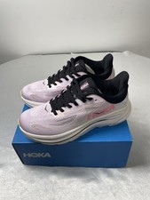 HOKA Clifton 10 Women's Pink/Black/White Mesh Cushioned Running Trainers UK 7