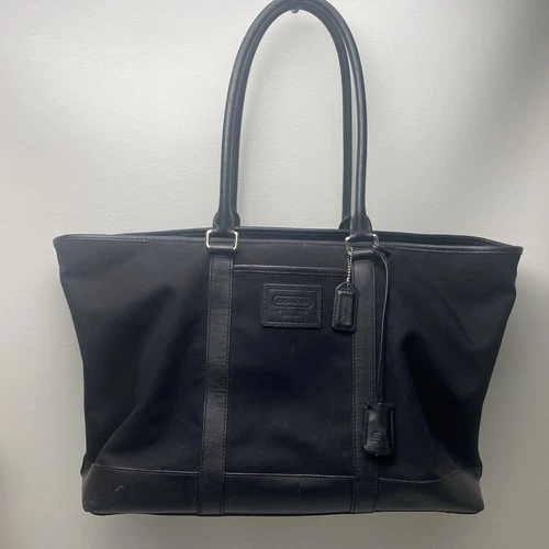 Authentic Coach Weekender 5968 Tote Bag Travel Black Canvas/ Leather Trim