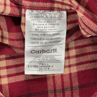 Vintage Carhartt Shirt Adult LARGE Red Brown Plaid Flannel