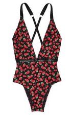 NWT Victoria Secret Swim SHINE STRAP PLUNGE One Piece Swimsuit Strawberry XS