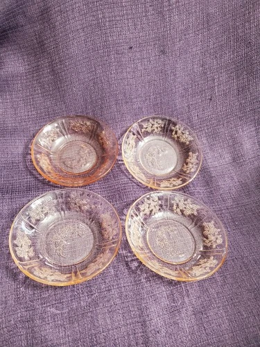 4 Vintage Pink Depression Glass Berry Bowls