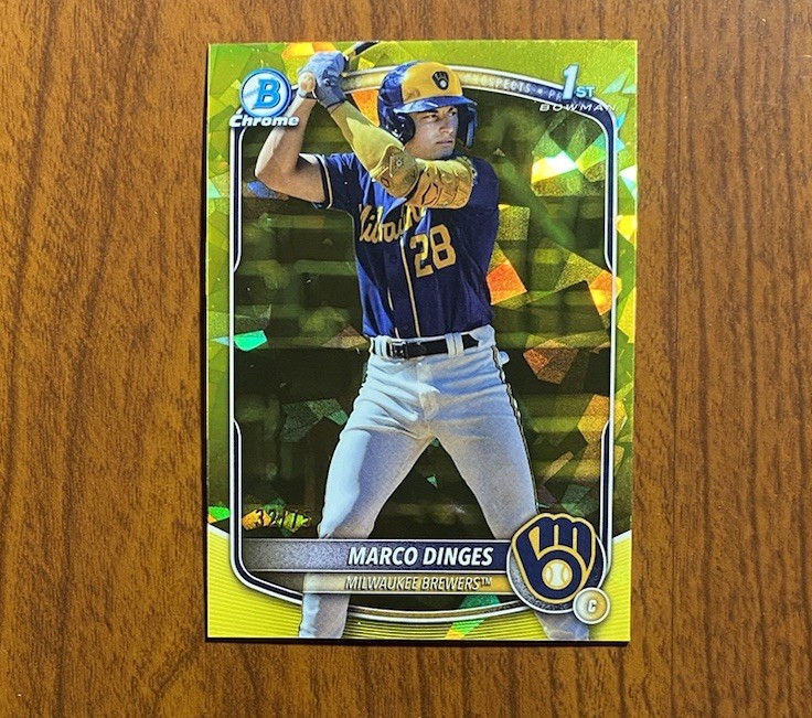 2025 Marco Dinges 1st Bowman Chrome Yellow Sapphire /75 Brewers #BCP-183