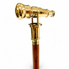Vintage Nautical Brass Telescope Handle Wooden Walking Stick Cane Gentleman Gift