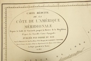 ANTIQUE NAUTICAL CHART BLUEBACK (?) COTE DE L'AMERIQUE 1823 FRANCE