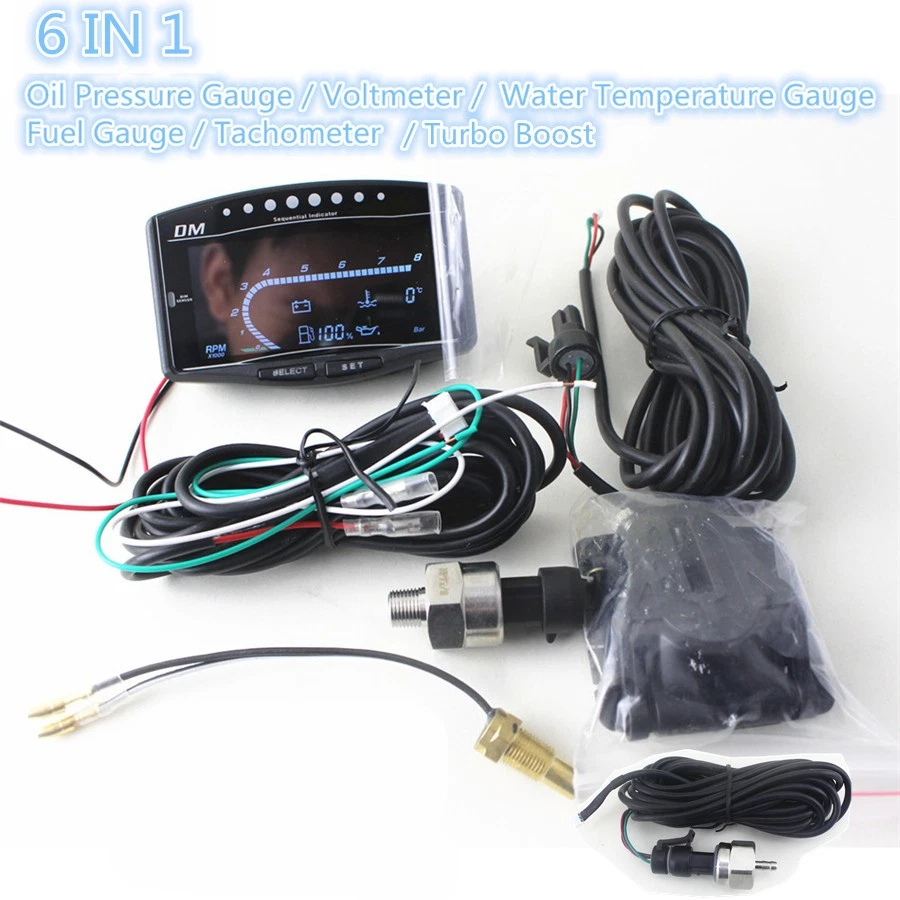 LCD Integrated Voltmeter/Turbo Boost / Water Temp/RPM / Fuel/ Oil Pressure Gauge - Image 2 of 4