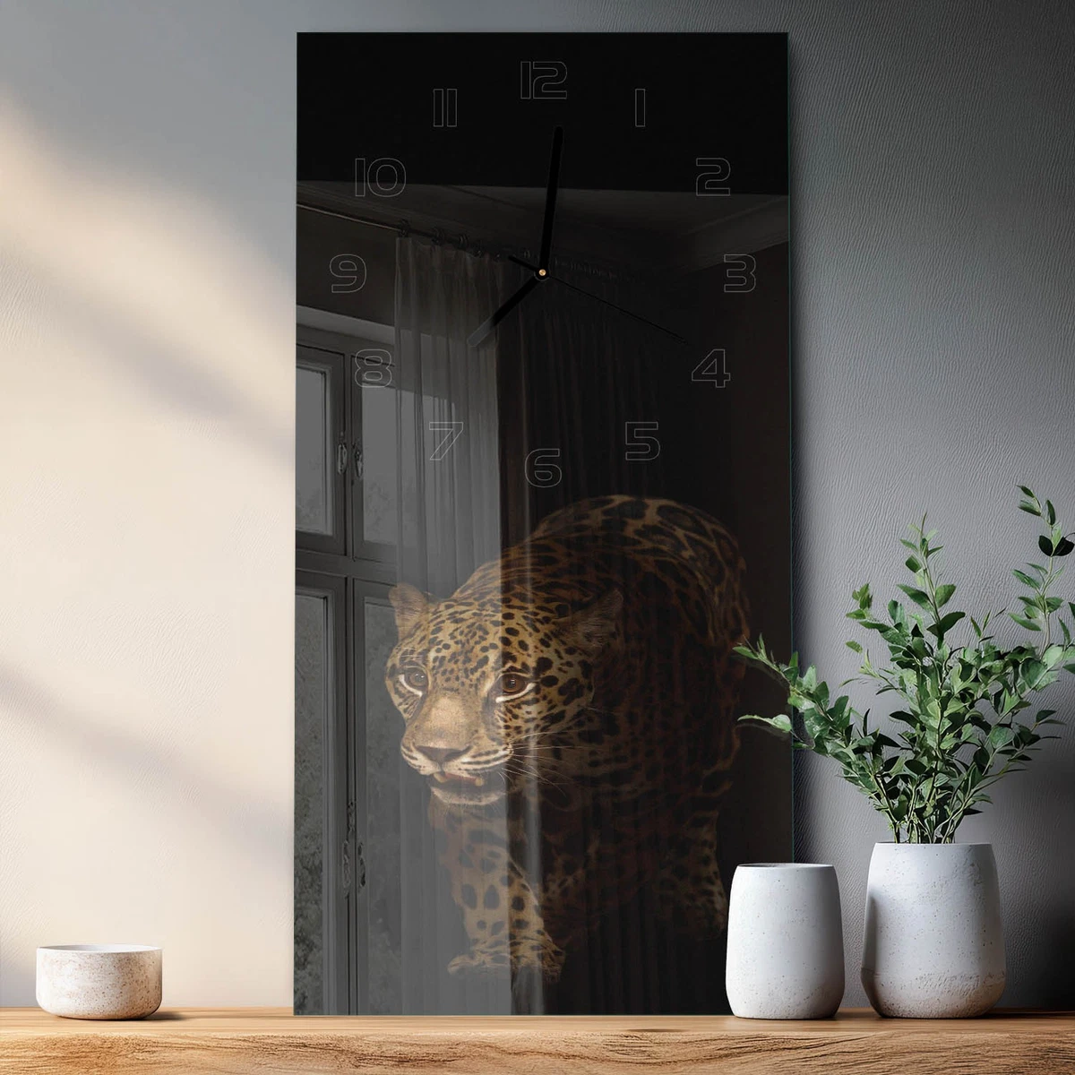 Reloj de Pared Rectangular Vertical de Vidrio Templado Elegante Jaguar 30x60 cm