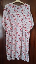 White Asian Dress, Red Flowers Kaftan, Tunic (Size 16)