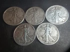 5 Different Walking Liberty Silver Half Dollars