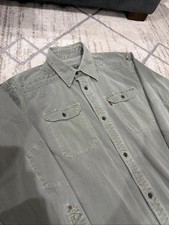 Vintage 90s Levi's Green Canvas Button Down Shirt Green Two Horse Tag Size Large