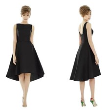 NWT Alfred Sung Bateau Neck Satin High Low Cocktail Dress in Black Size 12