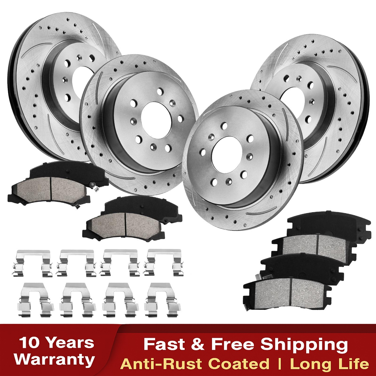 Front Rear Brake Rotors + Brake Pads for 2006 2007-2010 Chevy Impala Monte Carlo