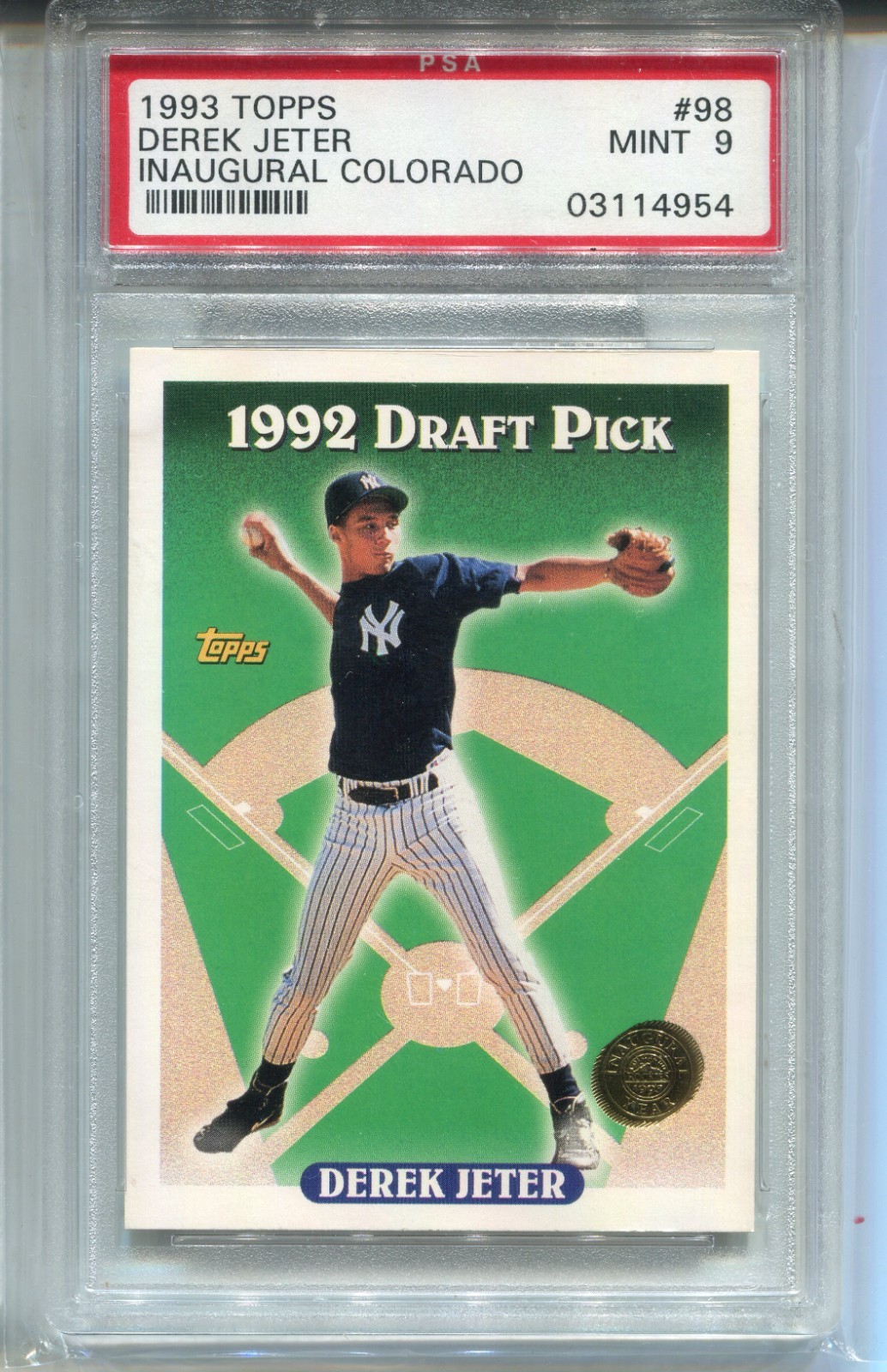 1993 Topps Derek Jeter Rookie Card PSA 9 Mint Colorado Rockies Inaugural #98 view 1