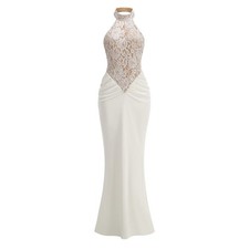 Halterneck Lace Backless Evening Gown   High Waist Mermaid Party Dress