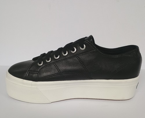 Superga 2790 Nappa Unisex Platform Sneakers Black Leather Women's 7.5 / Men's 6 - Picture 2 of 8