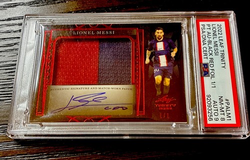 2022 Leaf Trinity Lionel Messi Patch Auto Black Red Foil 1/1 PSA 8 Auto 9