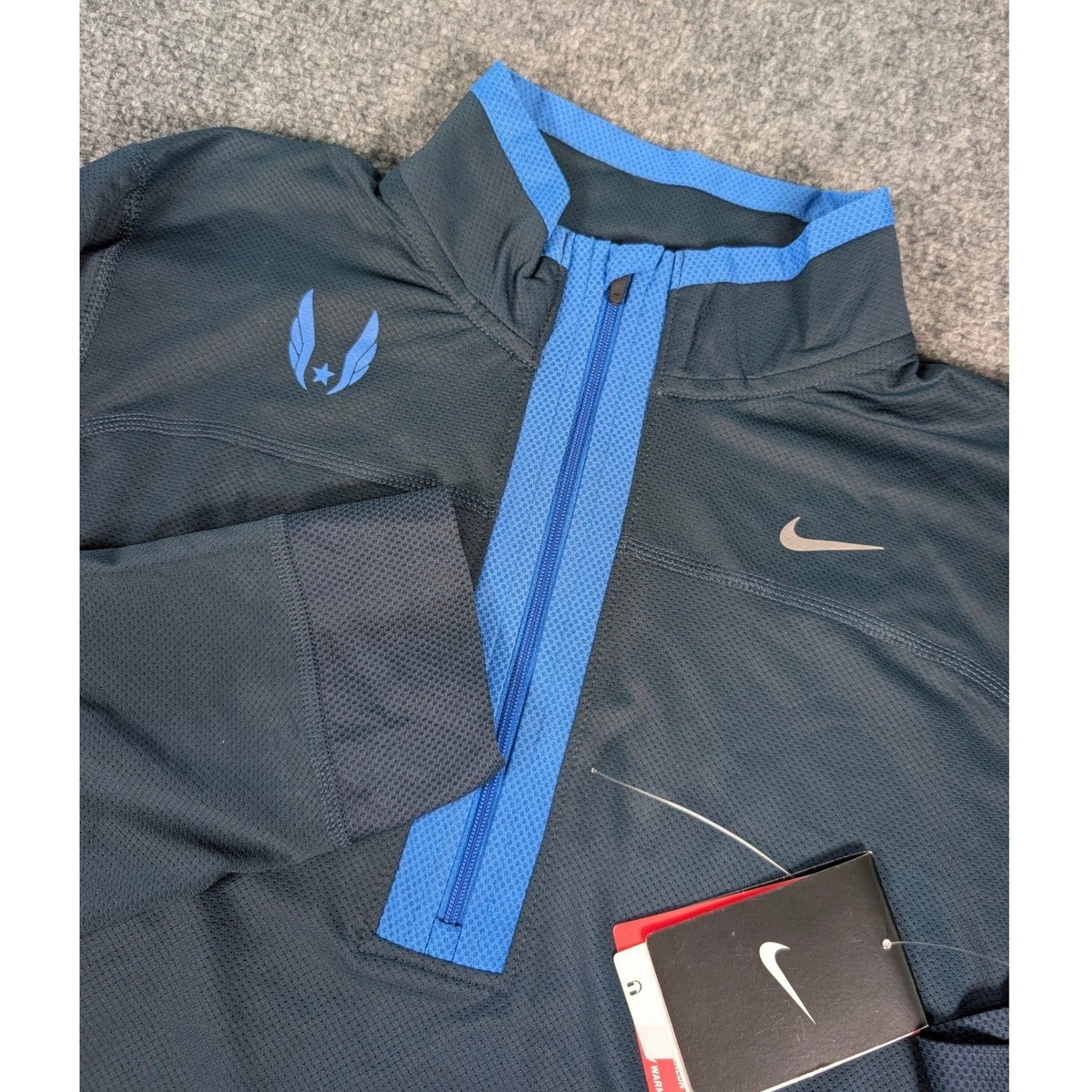Nike Running Top Mens M Blue USATF Dri-FIT Half Zip Long Sleeve