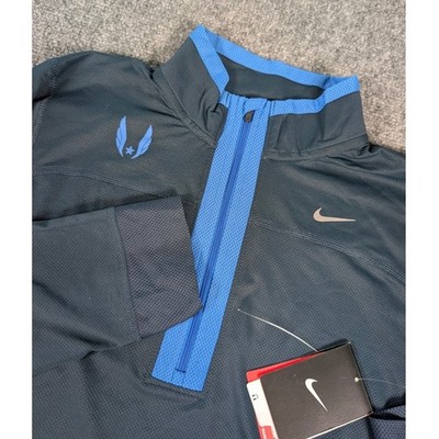 Nike Running Top Mens M Blue USATF Dri-FIT Half Zip Long Sleeve