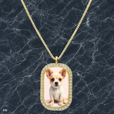 Stunning Cute Dog Puppy Pendant Necklace Printed Design Sleek Gold Tone Gold